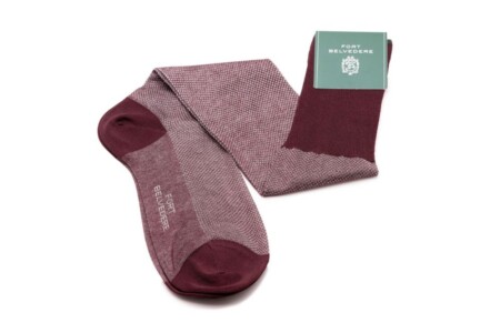 Burgundy Two Tone Solid Oxford Socks Fil d'Ecosse Cotton