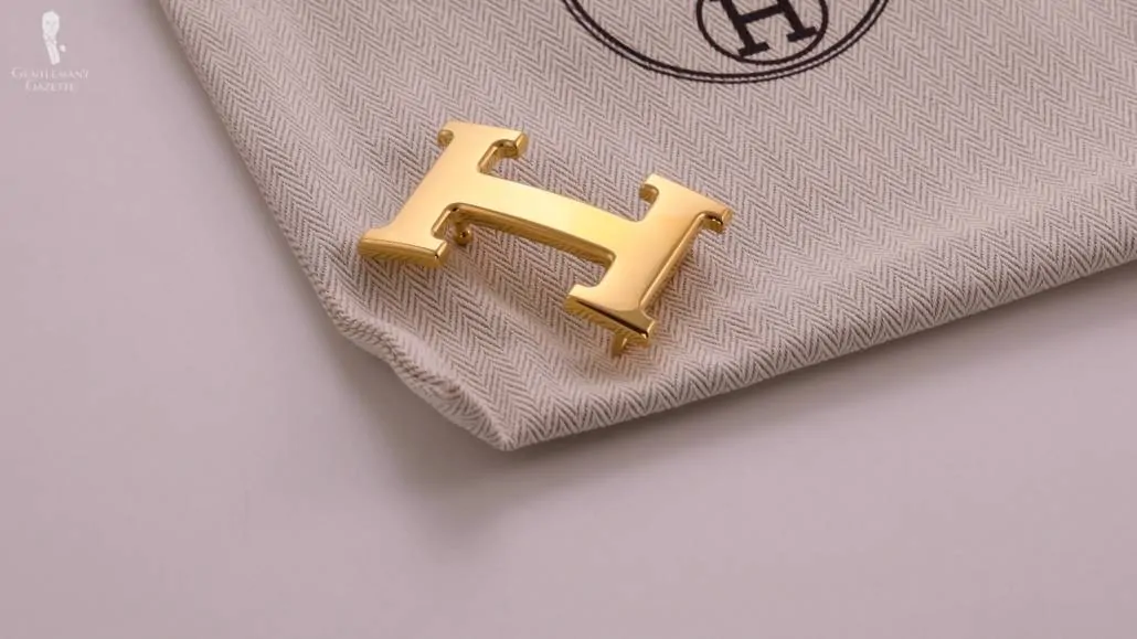 Hermes 32mm Black/Orange Constance H Belt 80cm Brushed Gold Buckle