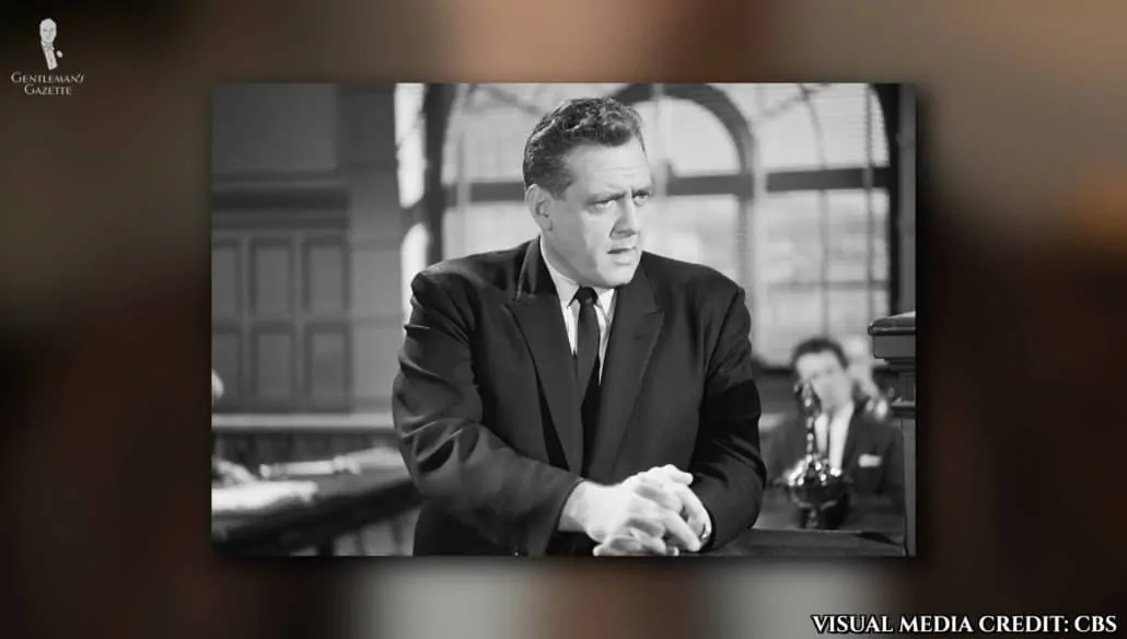 Unflappable defense attorney Perry Mason, as portrayed in the original TV series by Raymond Burr.