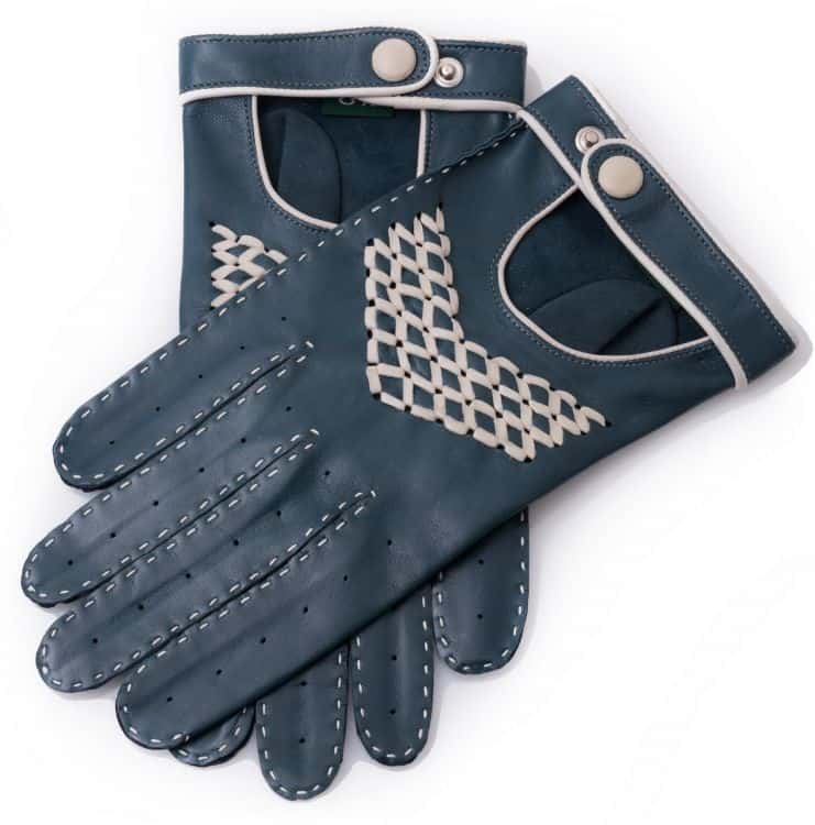 Petrol Blue and Off White Driving Gloves Petrol Blue and Off-White Driving Gloves in Lamb Nappa Leather