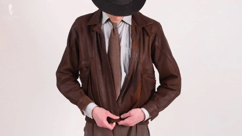 Preston wearing his brown leather jacket