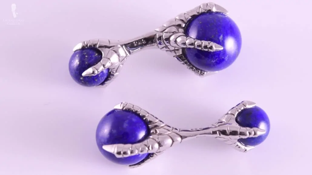 Silver Eagle Claw Cufflinks with Lapis Lazuli Balls - 925 Sterling Palladium Plated - Fort Belvedere