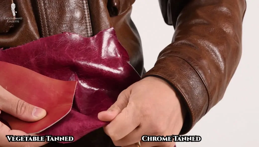Veg vs chrome tanned leather texture comparison