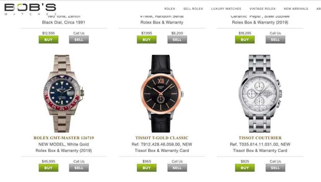 The secondhand watch market is spread over a series of websites such as Bob’s Watches. [Image Credit: Bob's Watches]