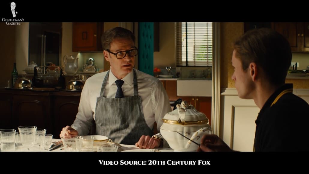 Harry teaching Eggsy some table manners.