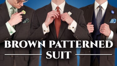 Cover showing Preston's three different outfit takes on the brown patterned suit