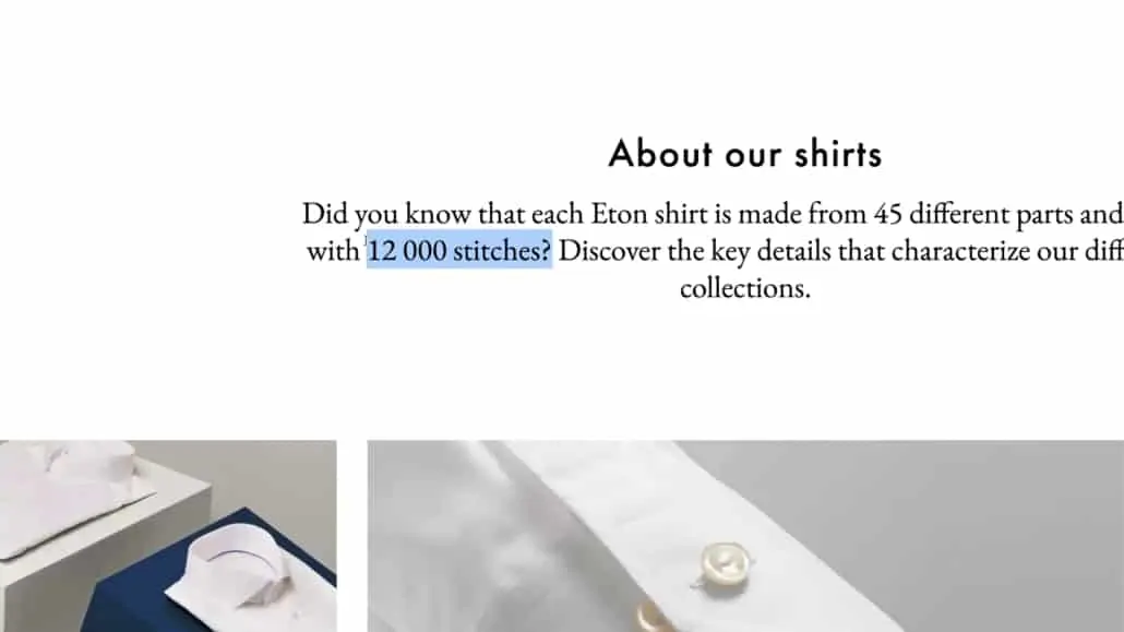 Eton claims that their shirts have a total of 12 000 stitches each - no, we didn't count them. 