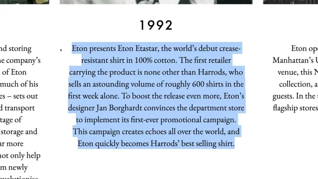 Eton started their non-iron shirts in 1992