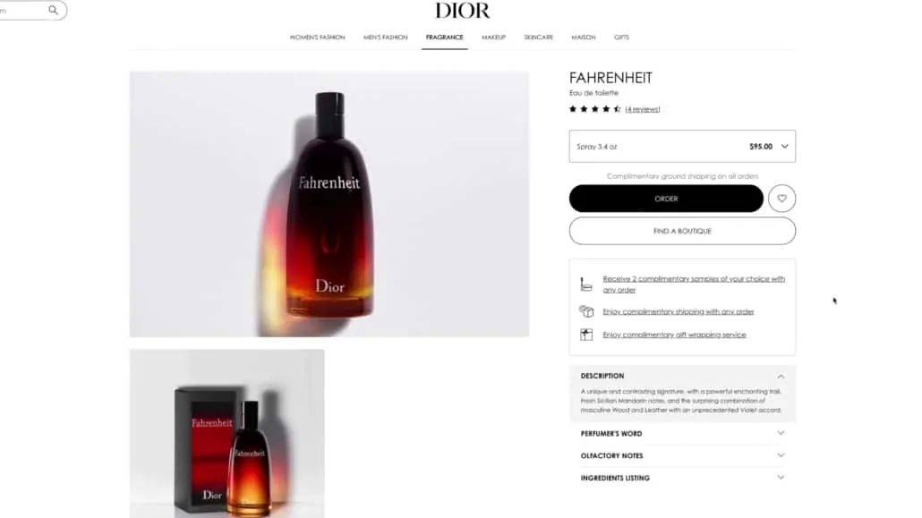 Dior Fahrenheit currently sells for $95 for 4oz.