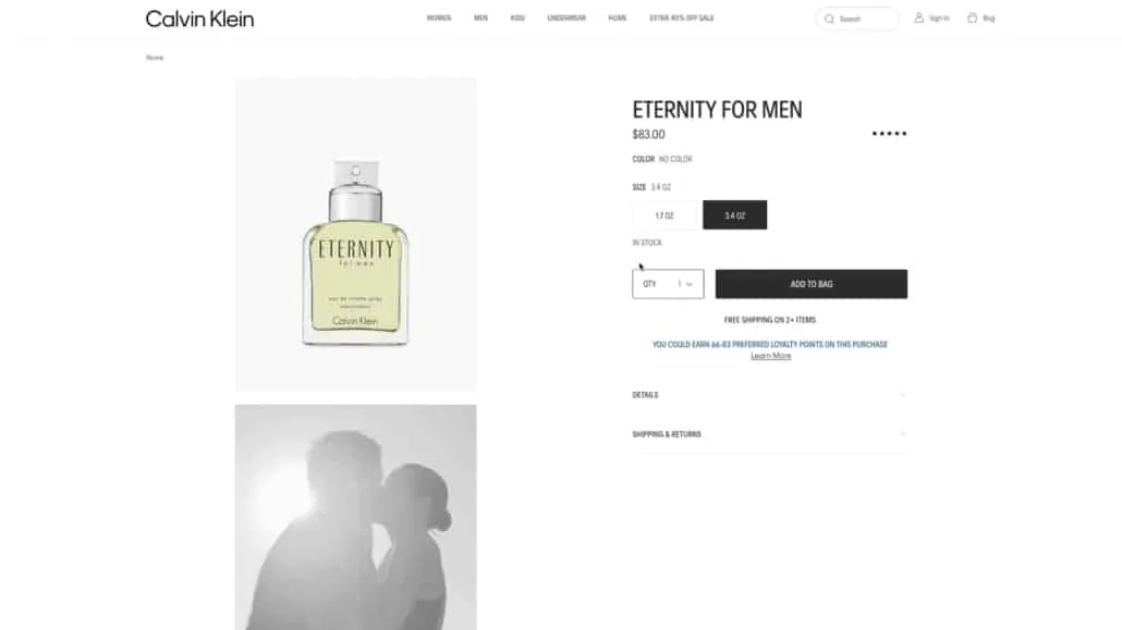 Calvin Klein Eternity For Men sells for $82 for 3.4oz