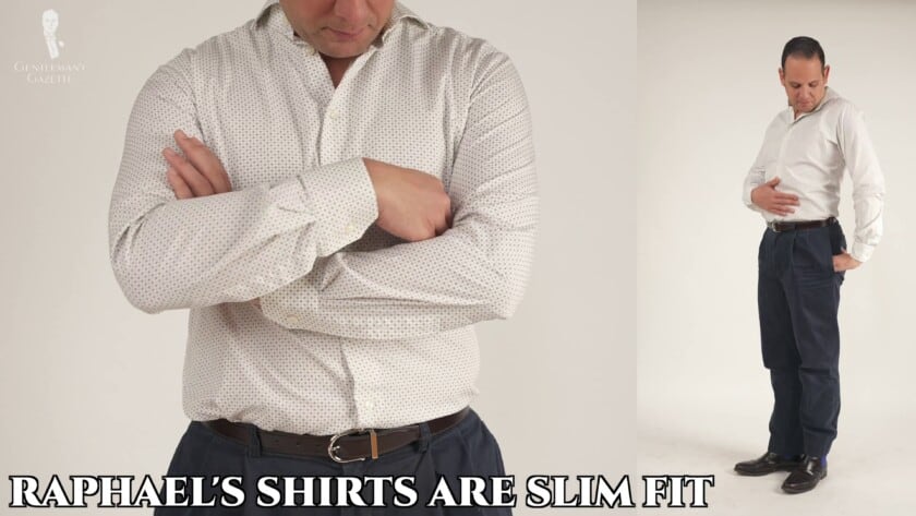 Raphael wearing a slim fit shirt