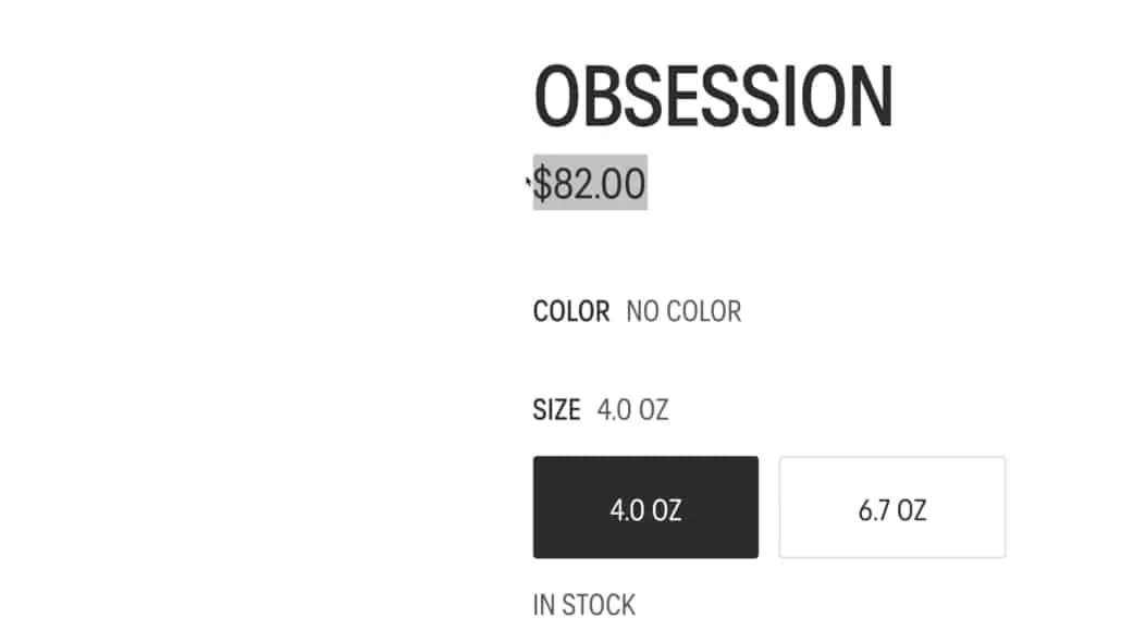 Obsession now sells for $82 for 4oz or 118ml.
