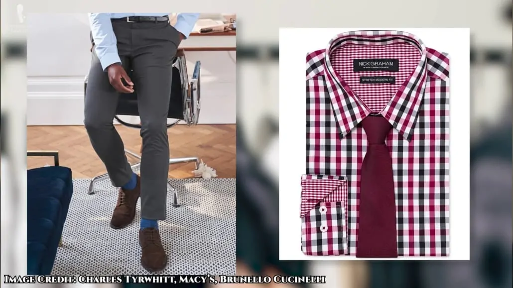 You can go for a gray chino pants paired with a red gingham pattern shirt for a more casual and Americana-inspired look. 