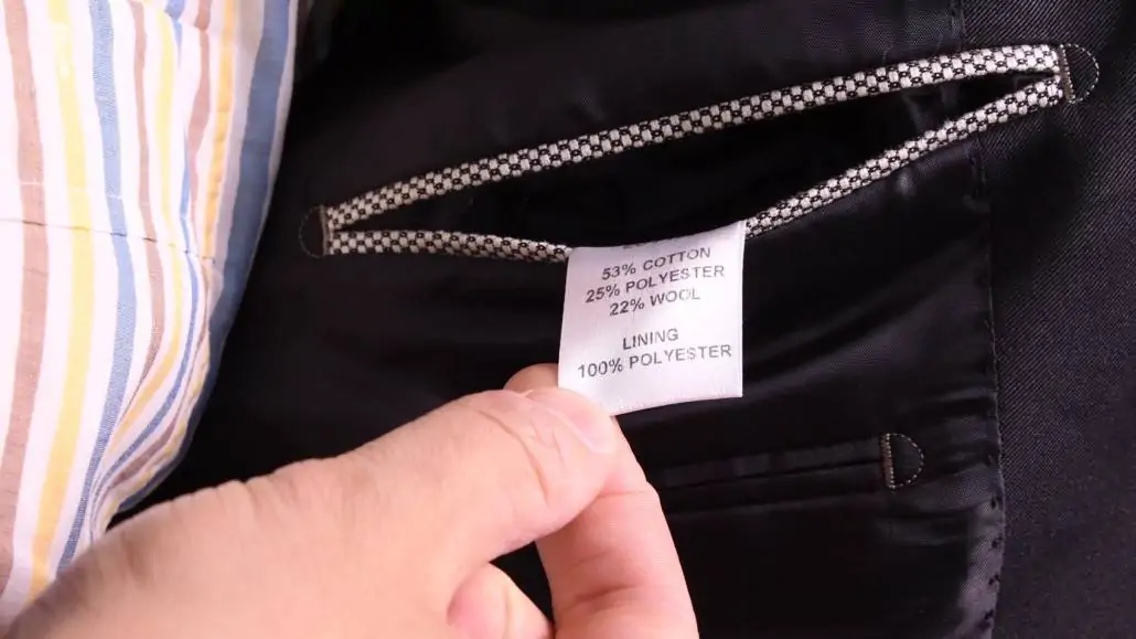 a clothes tag showing blended fibers