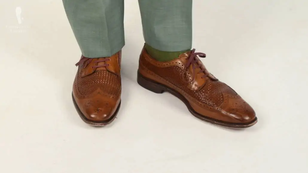 Mid-brown oxfords with embossed leather