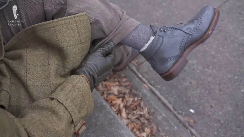 Grey full brogue winter boots by Heinrich Dinkelacker with shealing lining