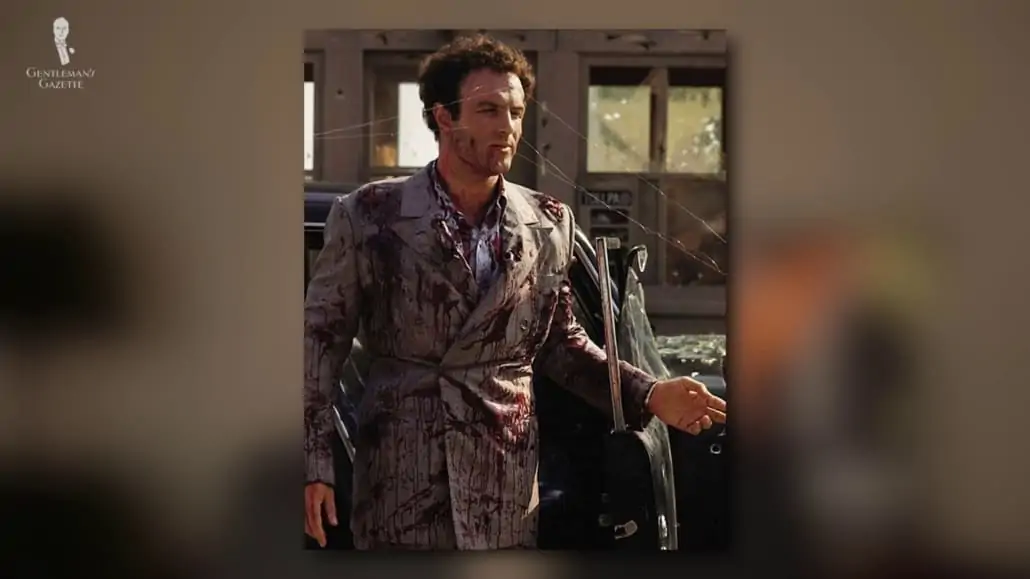 Sonny was wearing a gray double-breasted suit during his final scene.
