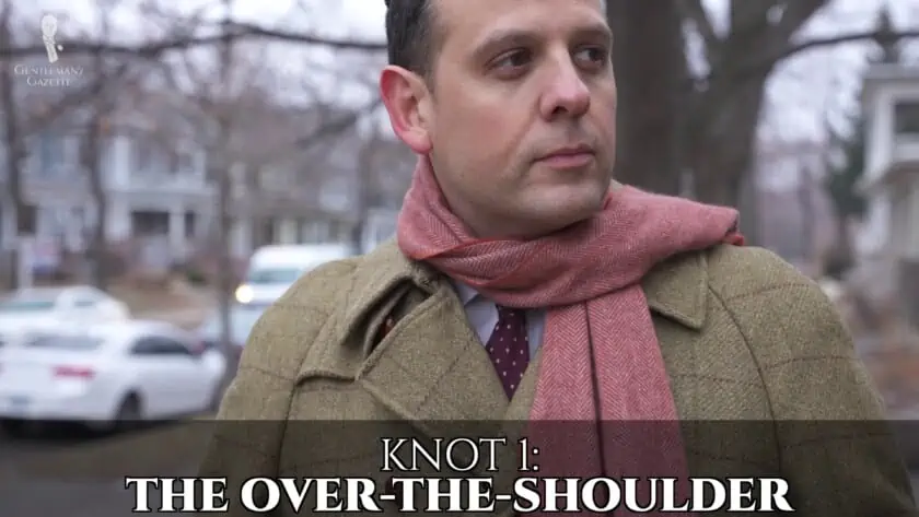 over the shoulder scarf knot