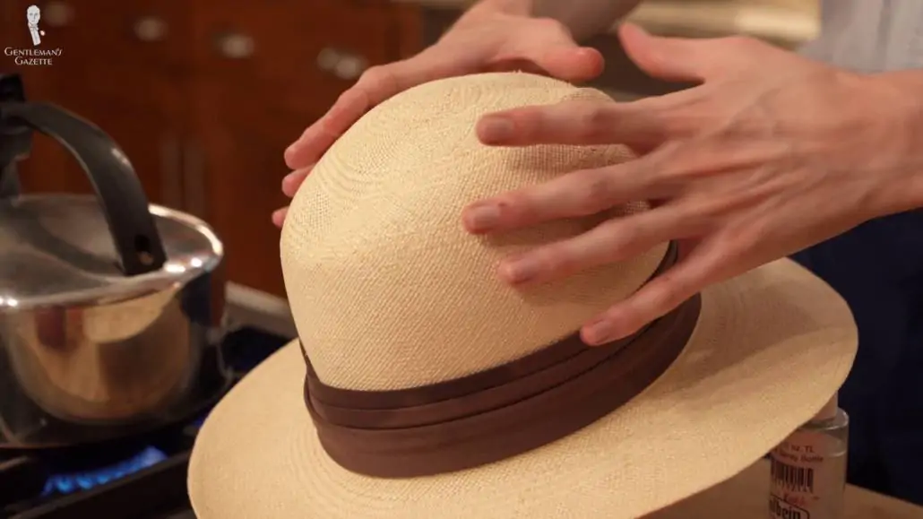 shaping the hat to its round form