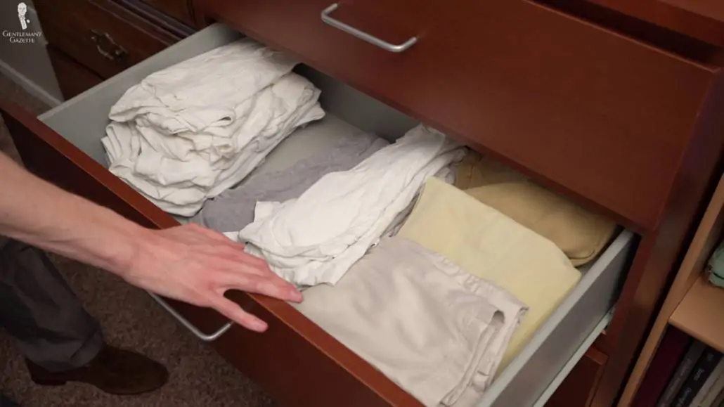 Preston's shorts and undershirts goes in the drawer.