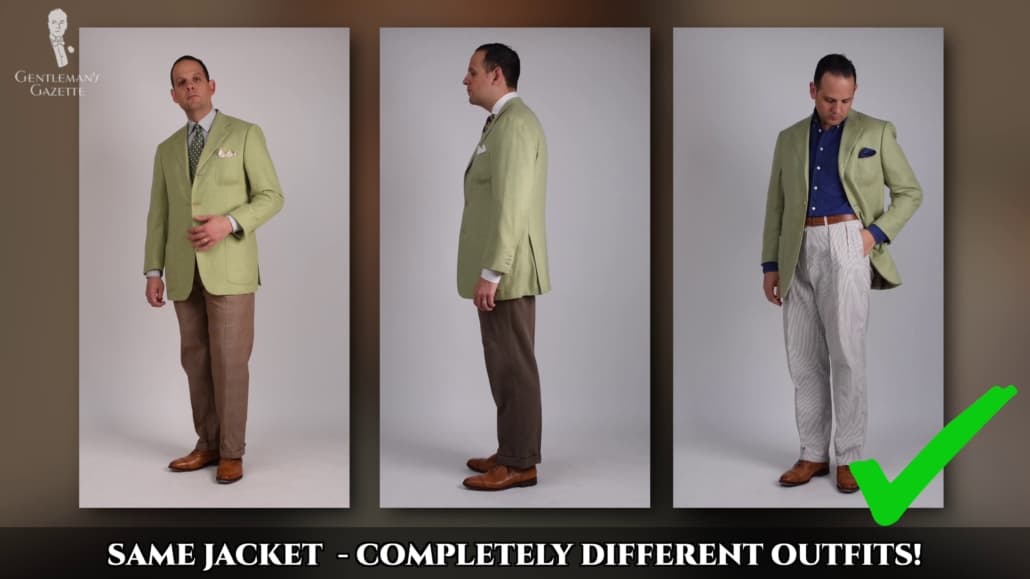 Versatile Pieces Raphael wearing different outfit combinations using one sport coat