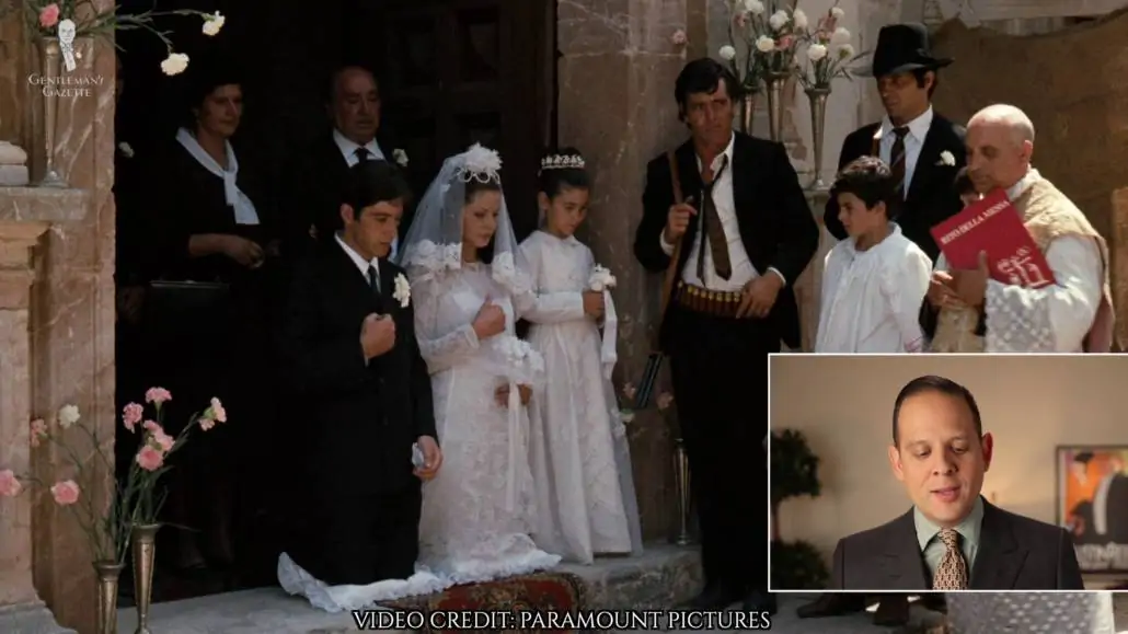 Michael wore a black suit at his wedding in Sicily.