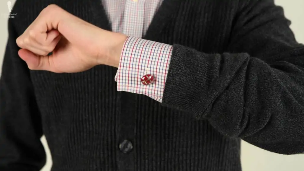Preston's red cufflinks with silver accents