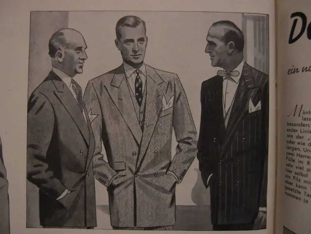 An illustration of gentlemen wearing suits in 1940