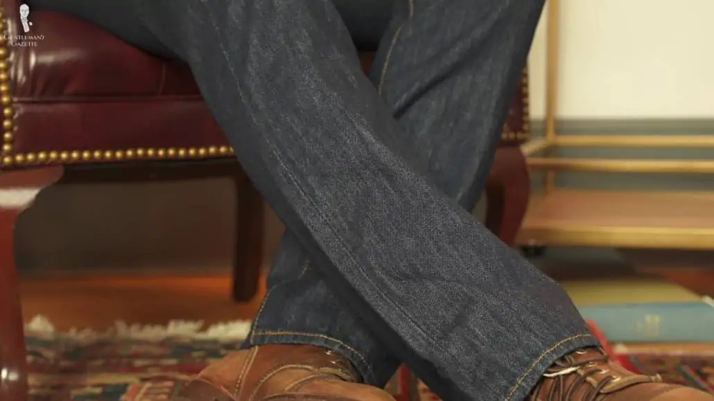 An image focused on the straight fit legs of 501 jeans