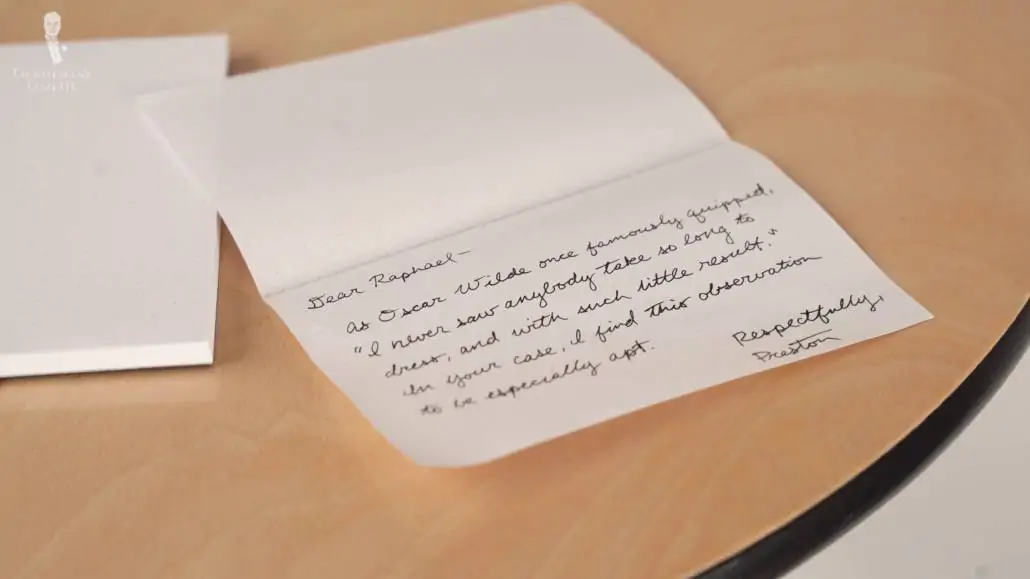 Preston's handwritten letter to Raphael