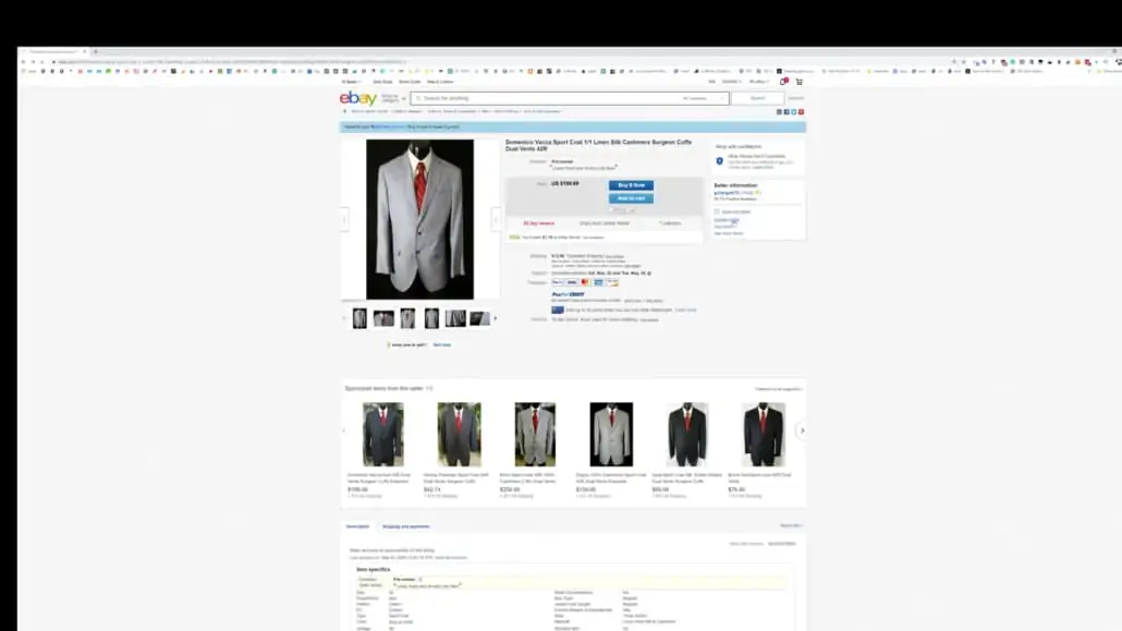 An eBay listing for a second hand suit. 
