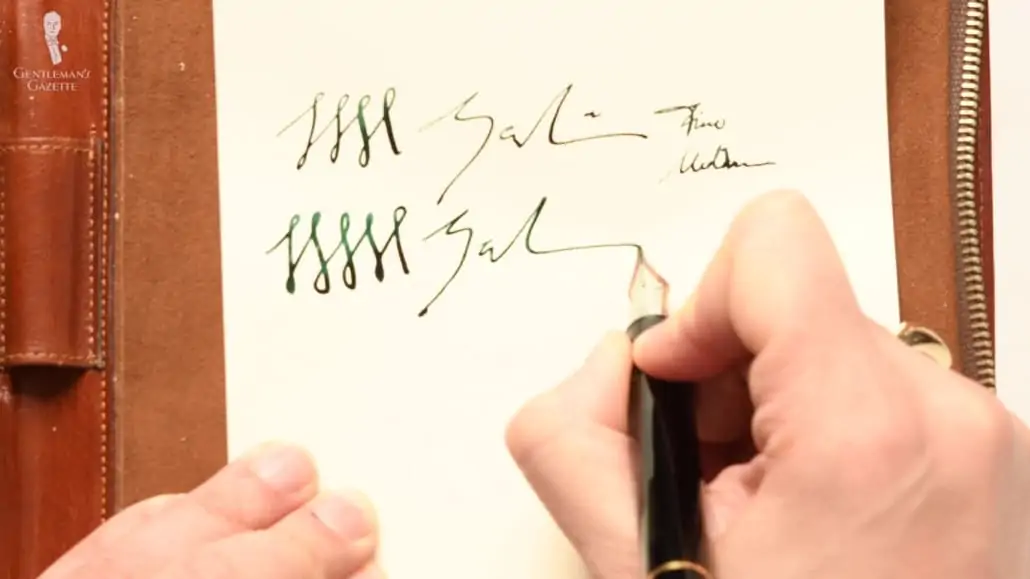 Practicing a signature using a fountain pen