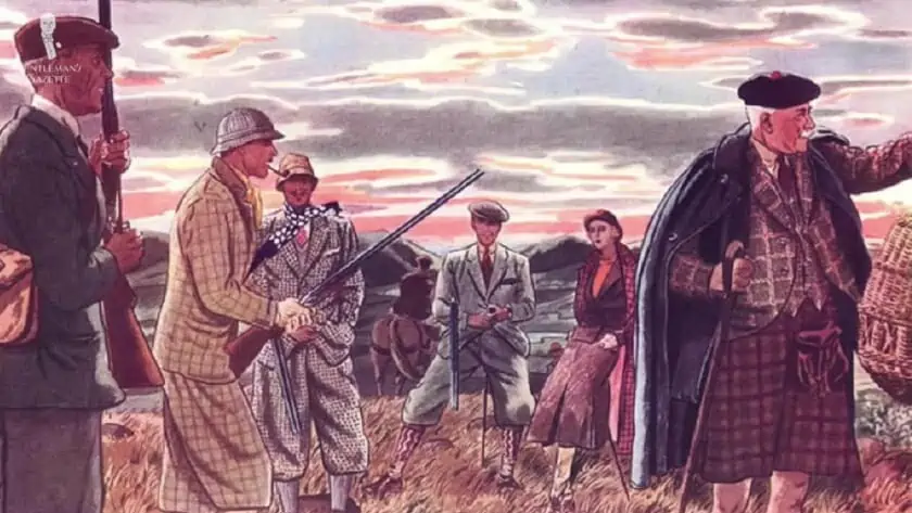 An illustration of tweed as an early camo for hunters.