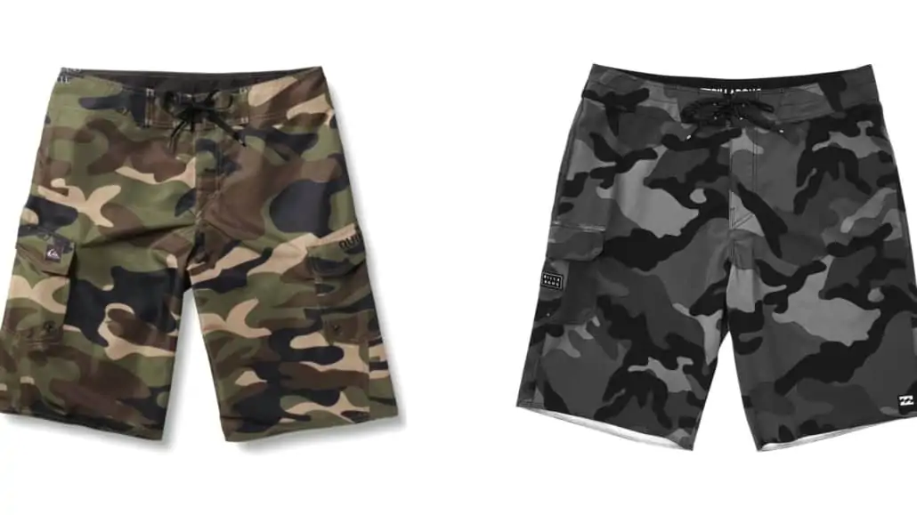 Two camo board shorts.