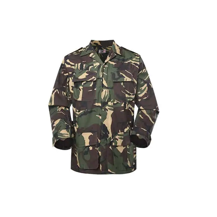 A camo jacket without insignia. 
