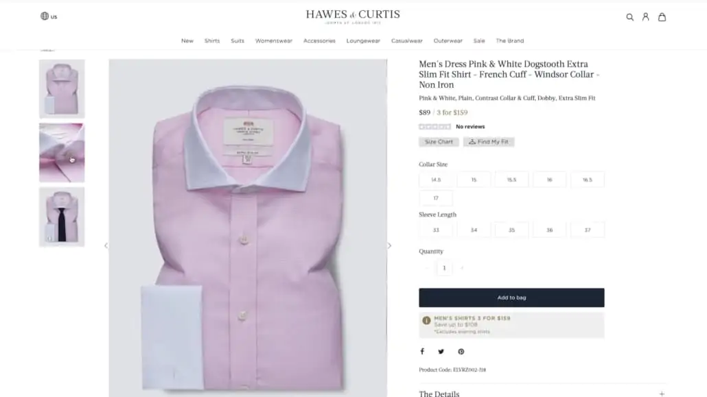 A pink Winchester shirt from Hawes and Curtis' website