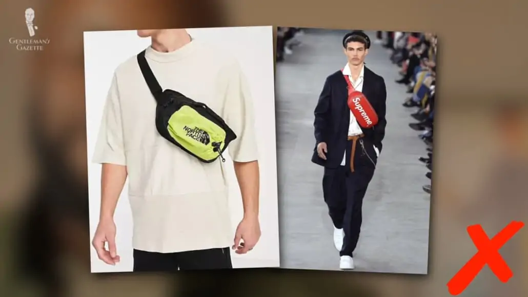 Two Examples of Crossover Fanny Packs with Bold Branding