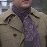 An overcoat with double sided wool scarf paisley with geometric pattern