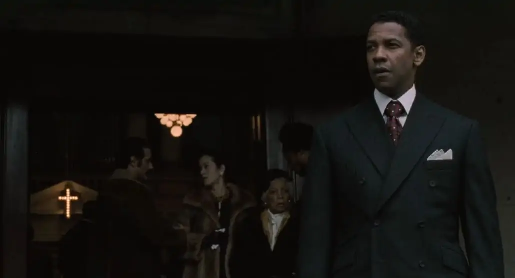 Denzel Washington in a black patterned suit