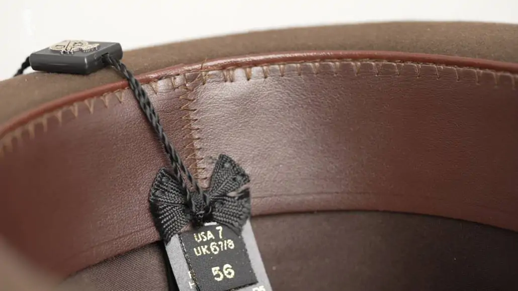 Leather sweatband on a Borsalino felt hat