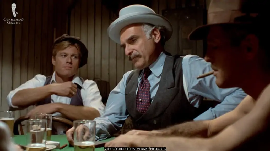 Robert Redford, Paul Newman, and Robert Shaw gambling in The Stings
