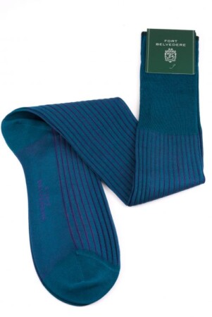 Teal and Purple Shadow Stripe Ribbed Socks Fil d'Ecosse Cotton - Fort Belvedere