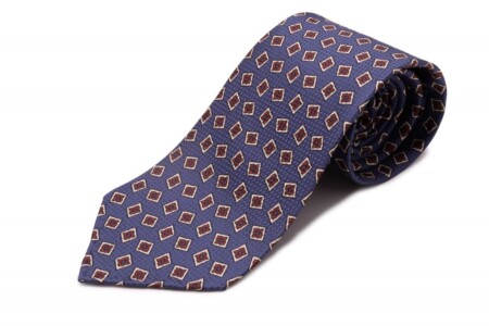 Butcher Blue Jacquard Woven Tie with Printed Brown and White Diamonds Fort Belvedere