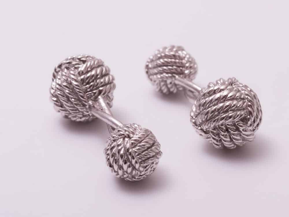 Monkey Fist Knot Cufflinks - 925 Sterling Silver Platinum Plated