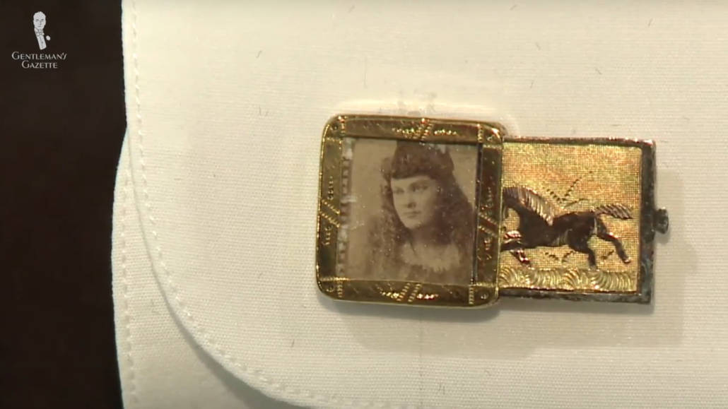 Cuff Link With Photo Of A Lady Portrait of a lady on a cufflink face.
