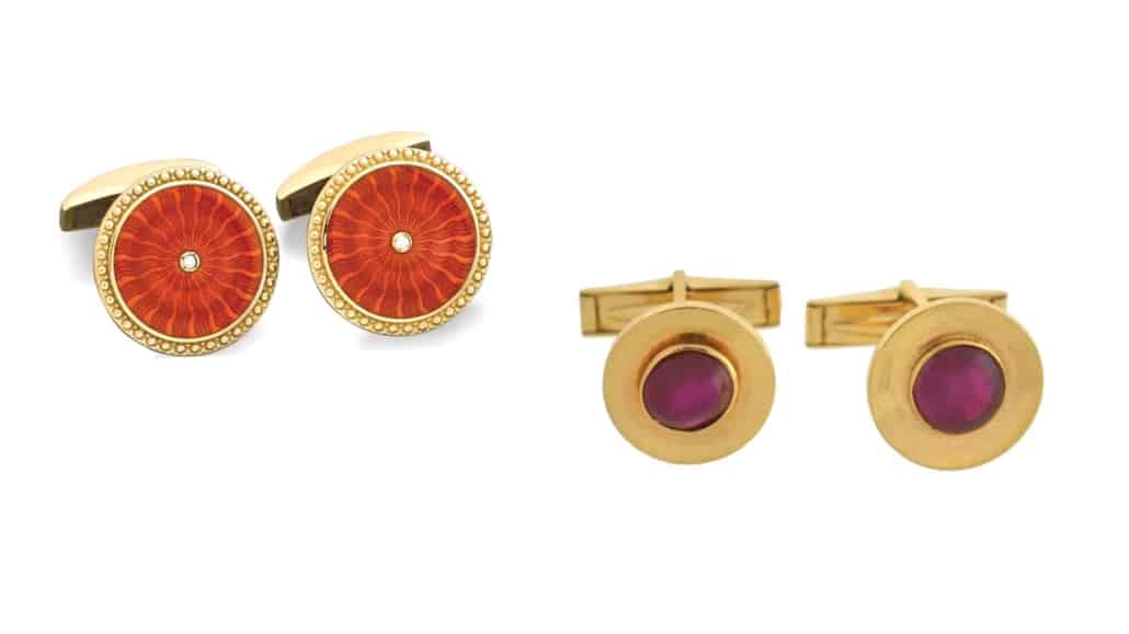 Cufflinks with precious stones as centerpieces.