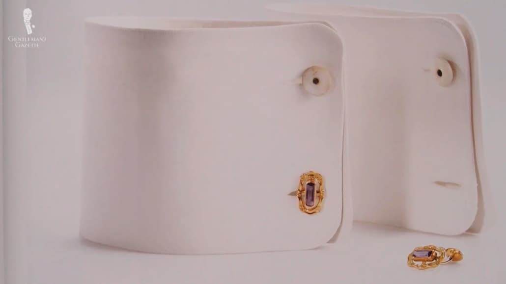 Gold Cufflinks With Jewel Detachable Cuffs and Gold Cufflinks