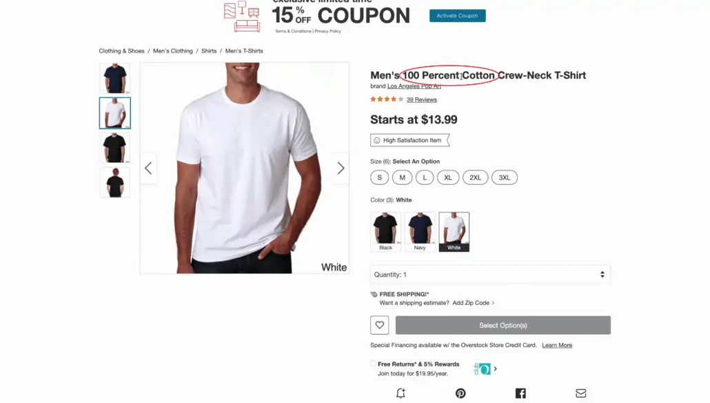 100 percent cotton white t-shirt