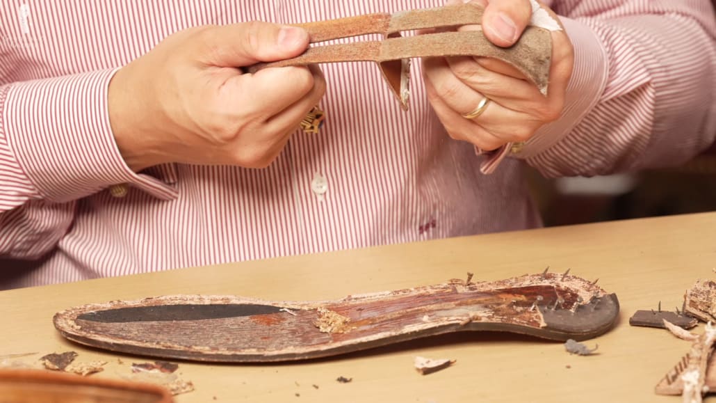 The saddle strap of the Lobb Paris loafer is made from two pieces of leather.