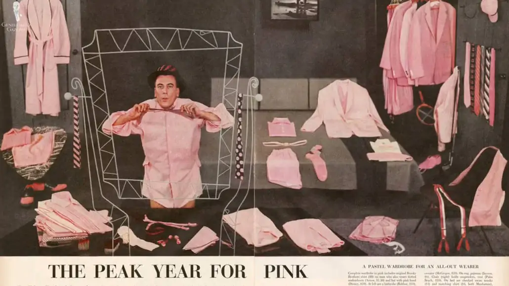 In a 1955 spread, pink was featured as a staple color for men.